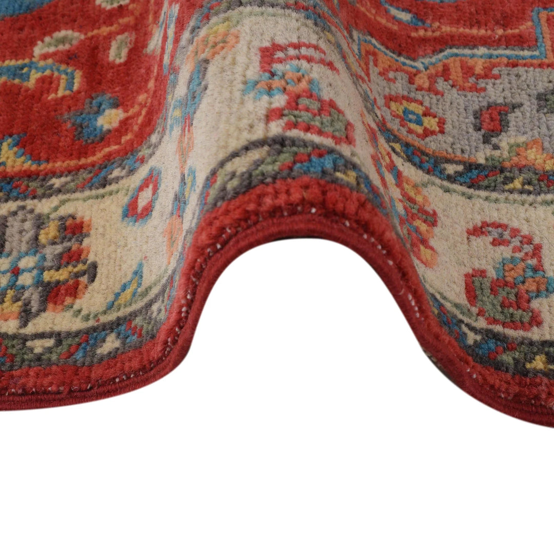 Red Afghan Kazak Rug 2' 6" x 10' 11" Hand-Knotted | No. AL88496