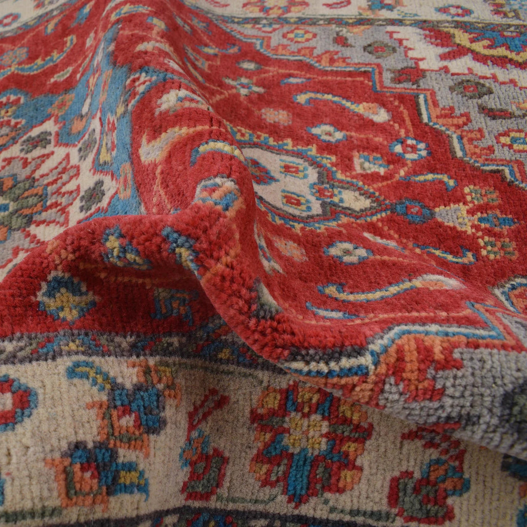 Red Afghan Kazak Rug 2' 6" x 10' 11" Hand-Knotted | No. AL88496