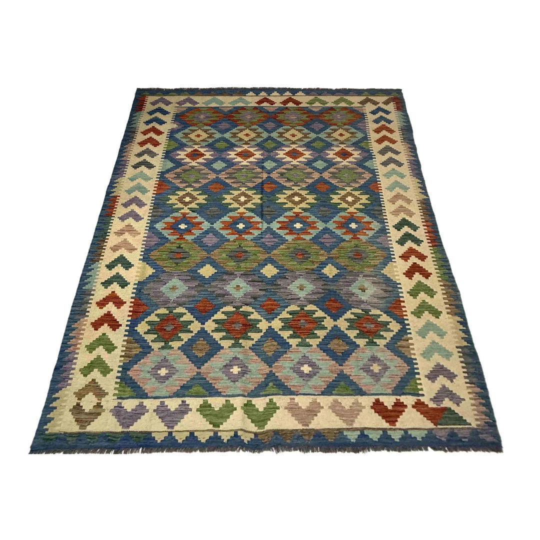 Afghan Vegetable Kilim Rug 5' 7" x 8' 1" Flat-Weave | No. AL885137