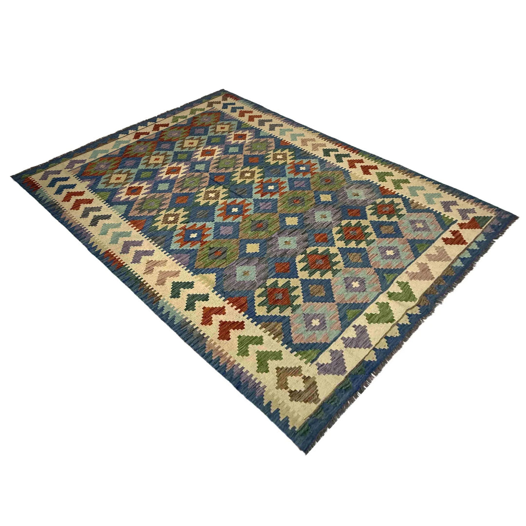 Afghan Vegetable Kilim Rug 5' 7" x 8' 1" Flat-Weave | No. AL885137