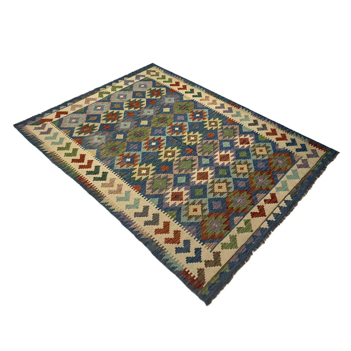 Afghan Vegetable Kilim Rug 5' 7" x 8' 1" Flat-Weave | No. AL885137