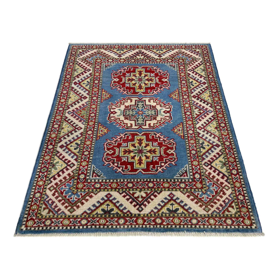 Blue Afghan Kazak Rug 2' 8" x 4' 1" Hand-Knotted | No. AL88554