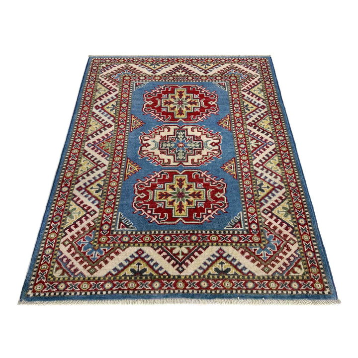 Blue Afghan Kazak Rug 2' 8" x 4' 1" Hand-Knotted | No. AL88554