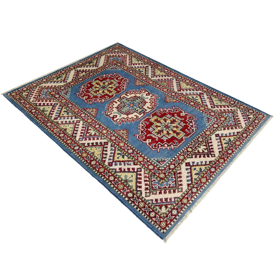 Blue Afghan Kazak Rug 2' 8" x 4' 1" Hand-Knotted | No. AL88554