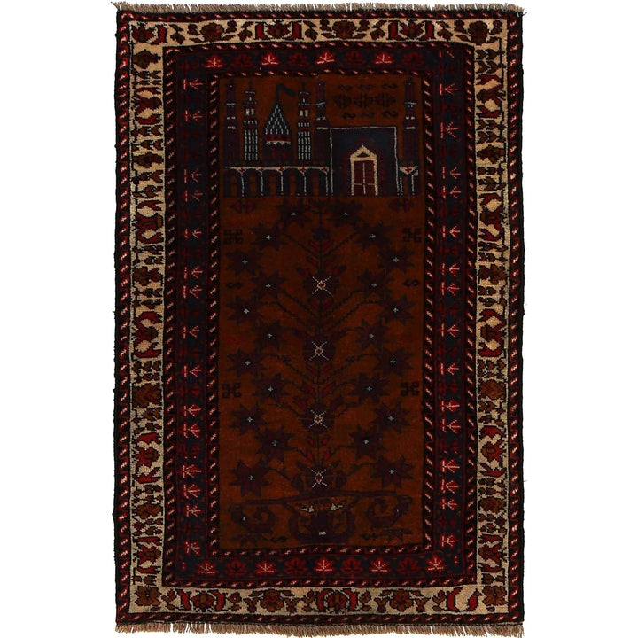 Brown Afghan Prayer Rug 2' 10" x 4' 4" Hand-Knotted | No. AL88566