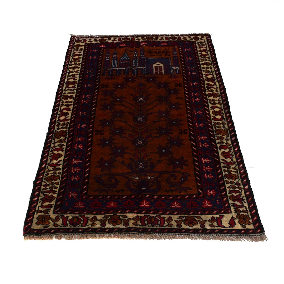 Brown Afghan Prayer Rug 2' 10" x 4' 4" Hand-Knotted | No. AL88566