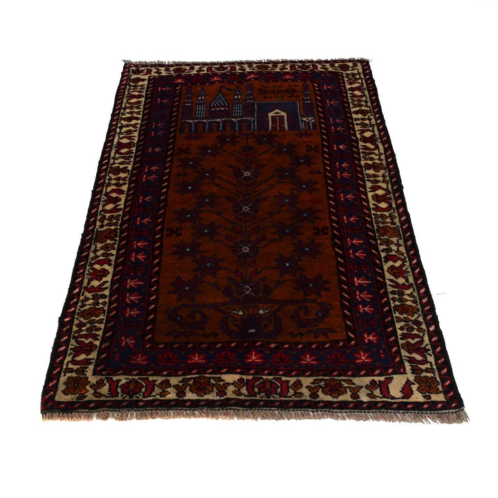 Brown Afghan Prayer Rug 2' 10" x 4' 4" Hand-Knotted | No. AL88566