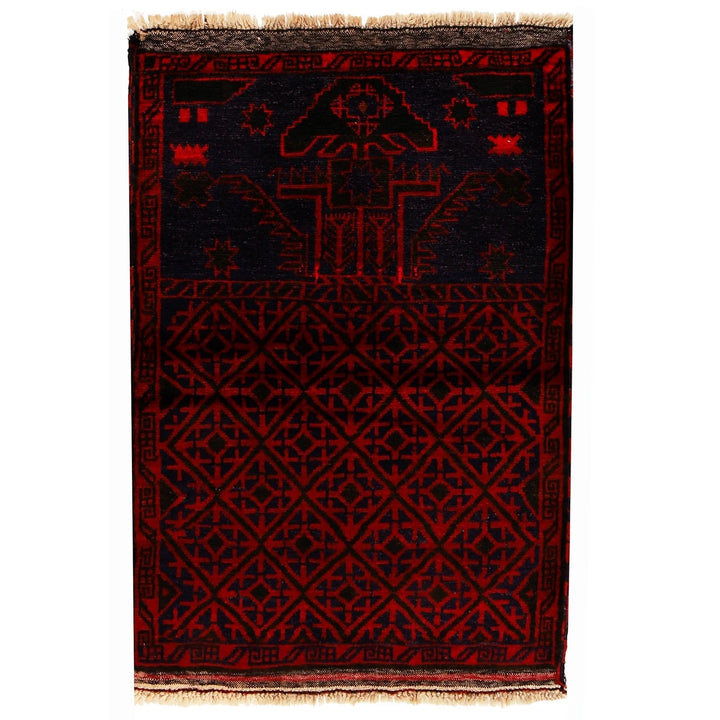 Red Afghan Prayer Rug 2' 8" x 4' 0" Hand-Knotted | No. AL88614