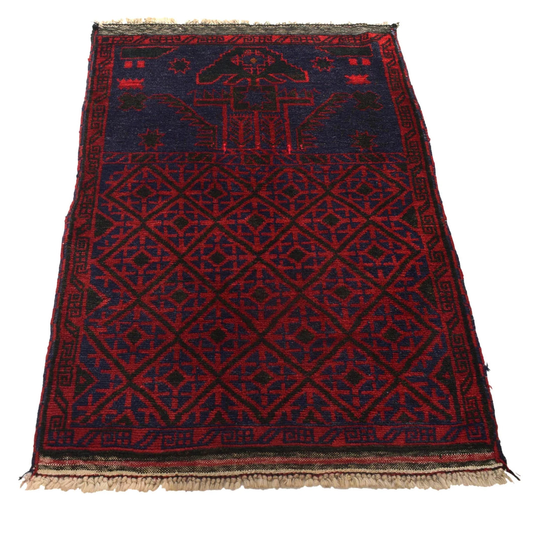 Red Afghan Prayer Rug 2' 8" x 4' 0" Hand-Knotted | No. AL88614