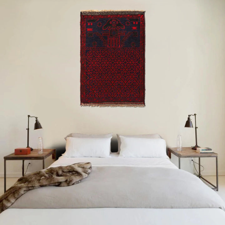 Red Afghan Prayer Rug 2' 8" x 4' 0" Hand-Knotted | No. AL88614