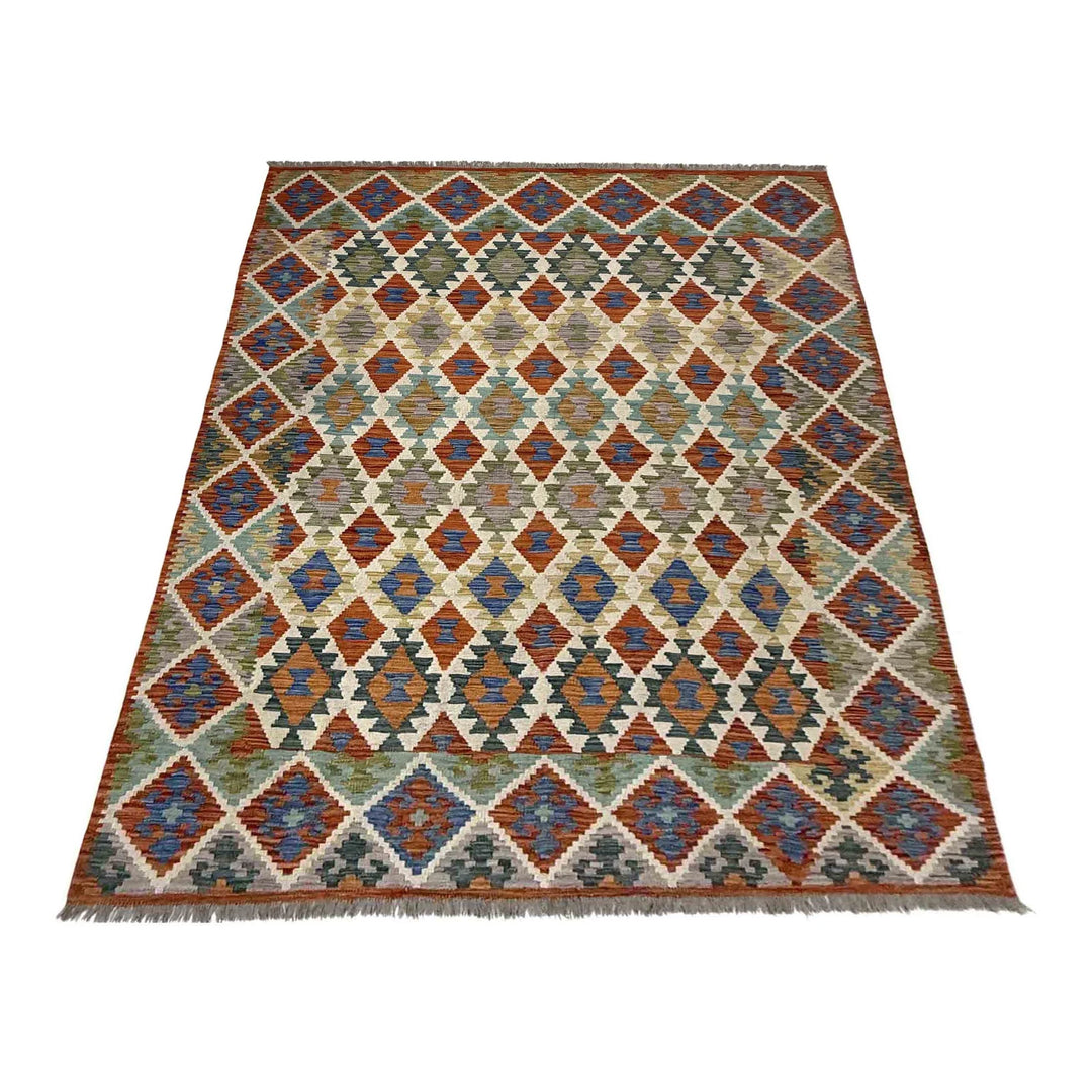 Afghan Vegetable Kilim Rug 5' 11" x 8' 2" Flat-Weave | No. AL886600