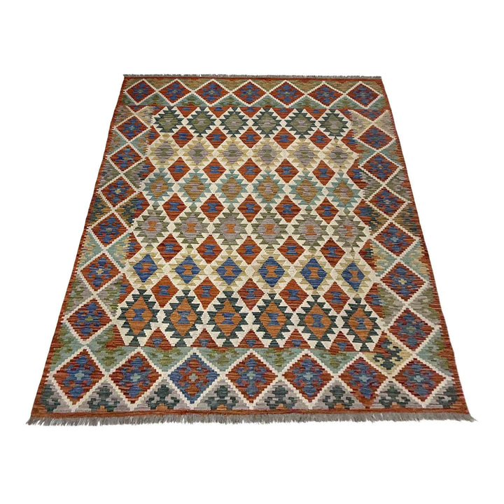 Afghan Vegetable Kilim Rug 5' 11" x 8' 2" Flat-Weave | No. AL886600