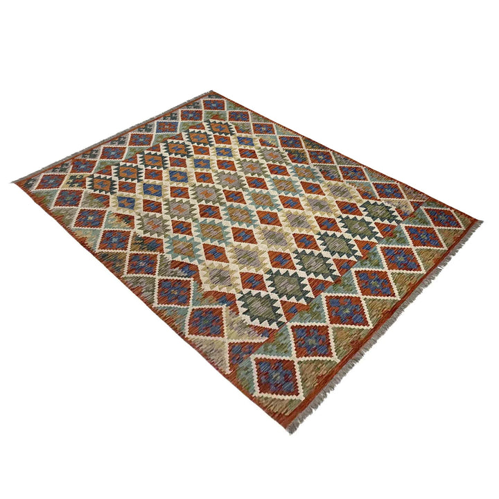 Afghan Vegetable Kilim Rug 5' 11" x 8' 2" Flat-Weave | No. AL886600