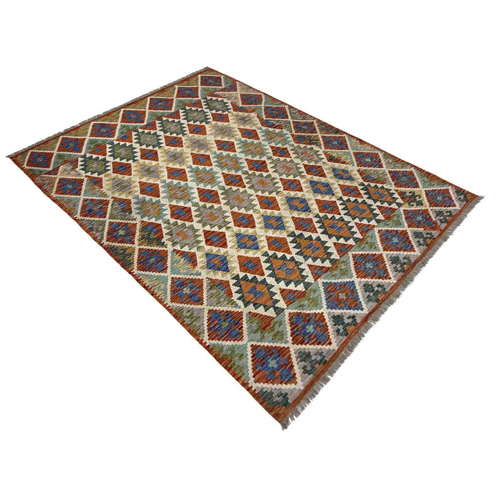 Afghan Vegetable Kilim Rug 5' 11" x 8' 2" Flat-Weave | No. AL886600