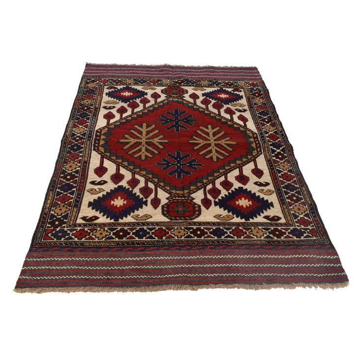 Beige Afghan Barjista Kilim Rug 3' 9" x 5' 8" Flat-Weave | No. AL88698