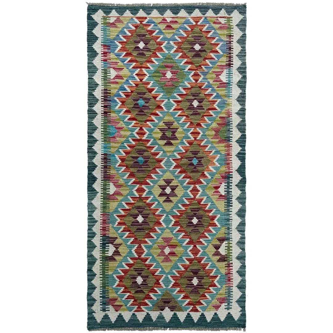 Afghan Vegetable Kilim Rug 2' 7" x 6' 3" Flat-Weave | No. AL88704