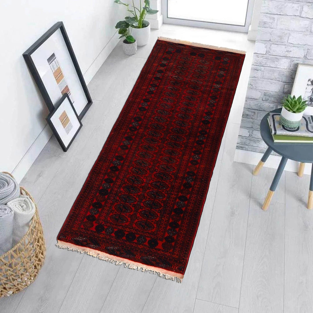 Dark Red Afghan Bokhara Rug 2' 8" x 6' 1" Hand-Knotted | No. AL88760
