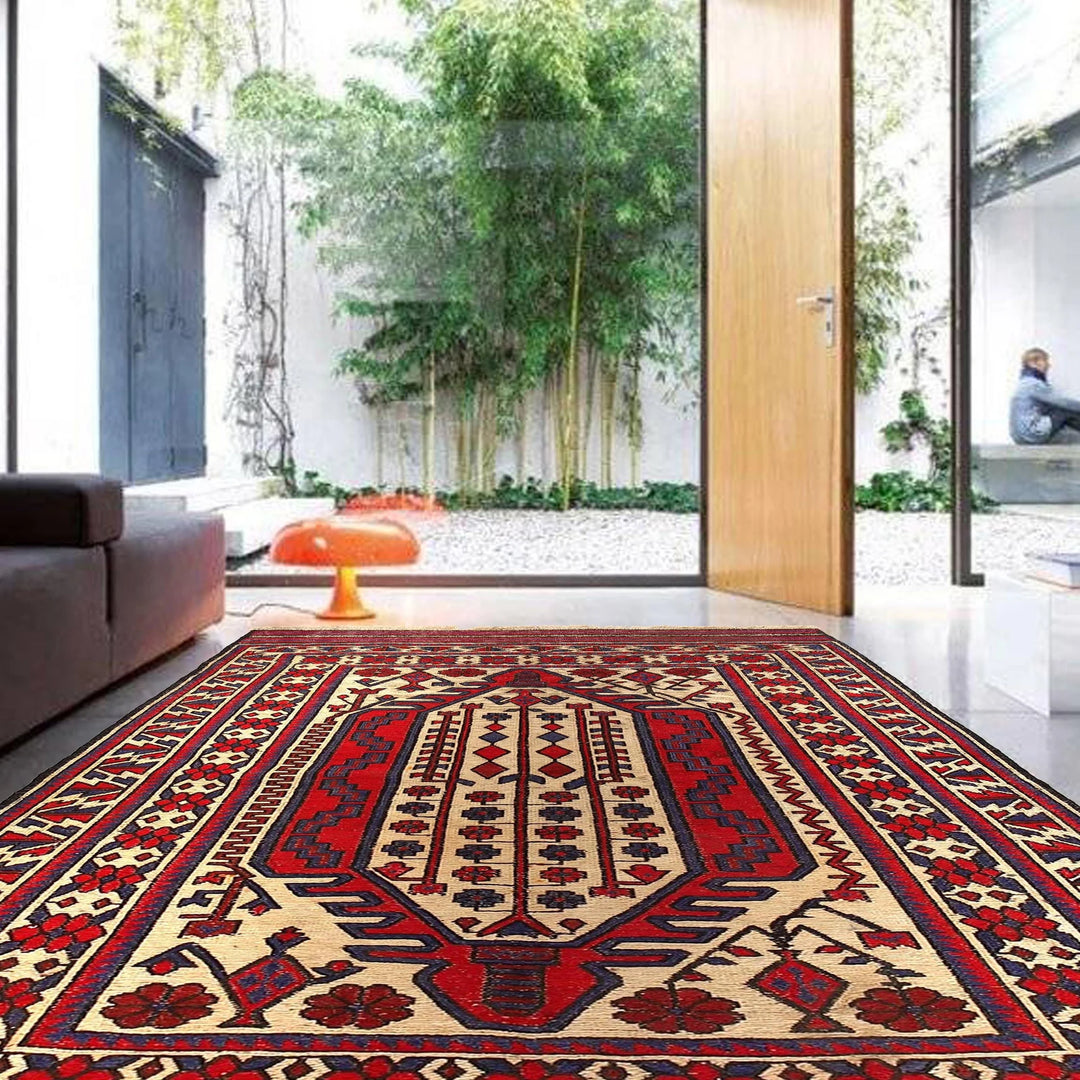 Afghan Saghari Kilim Rug 4' 2" x 6' 7" Flat-Weave | No. AL88840