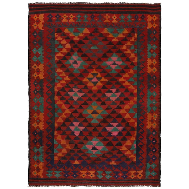 Red Afghan Kilim Rug 6' 4" x 8' 9" Flat-Weave | No. AL88891
