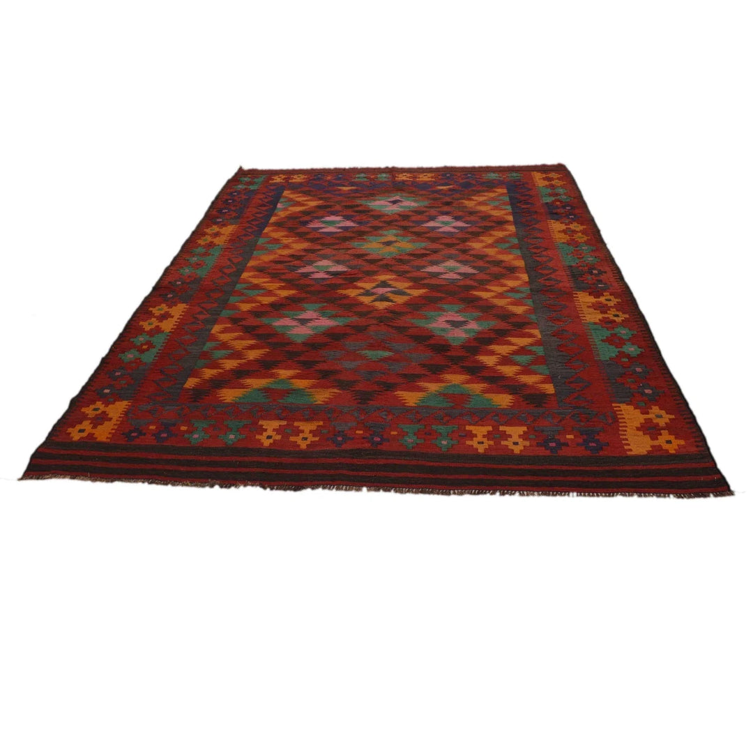 Red Afghan Kilim Rug 6' 4" x 8' 9" Flat-Weave | No. AL88891