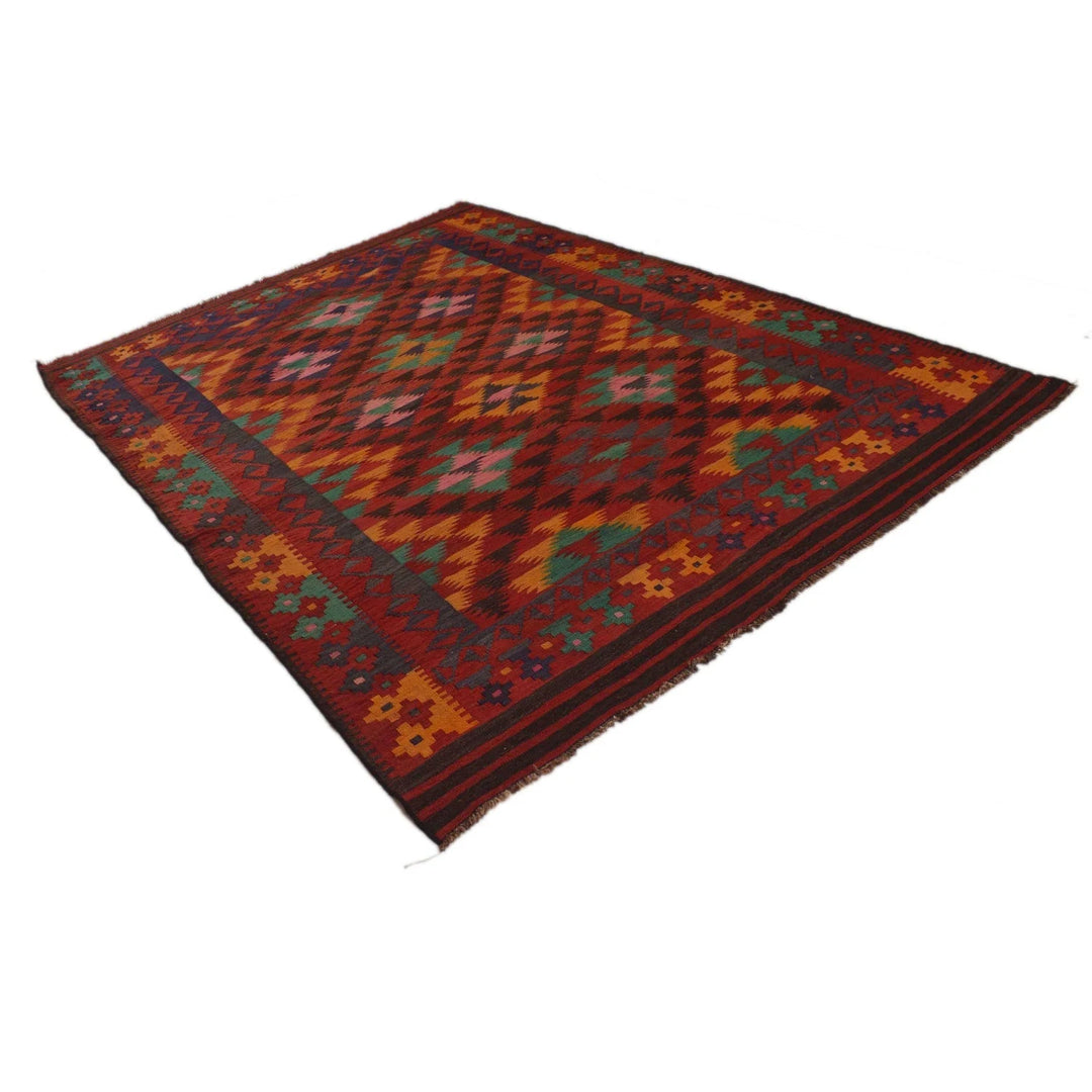 Red Afghan Kilim Rug 6' 4" x 8' 9" Flat-Weave | No. AL88891