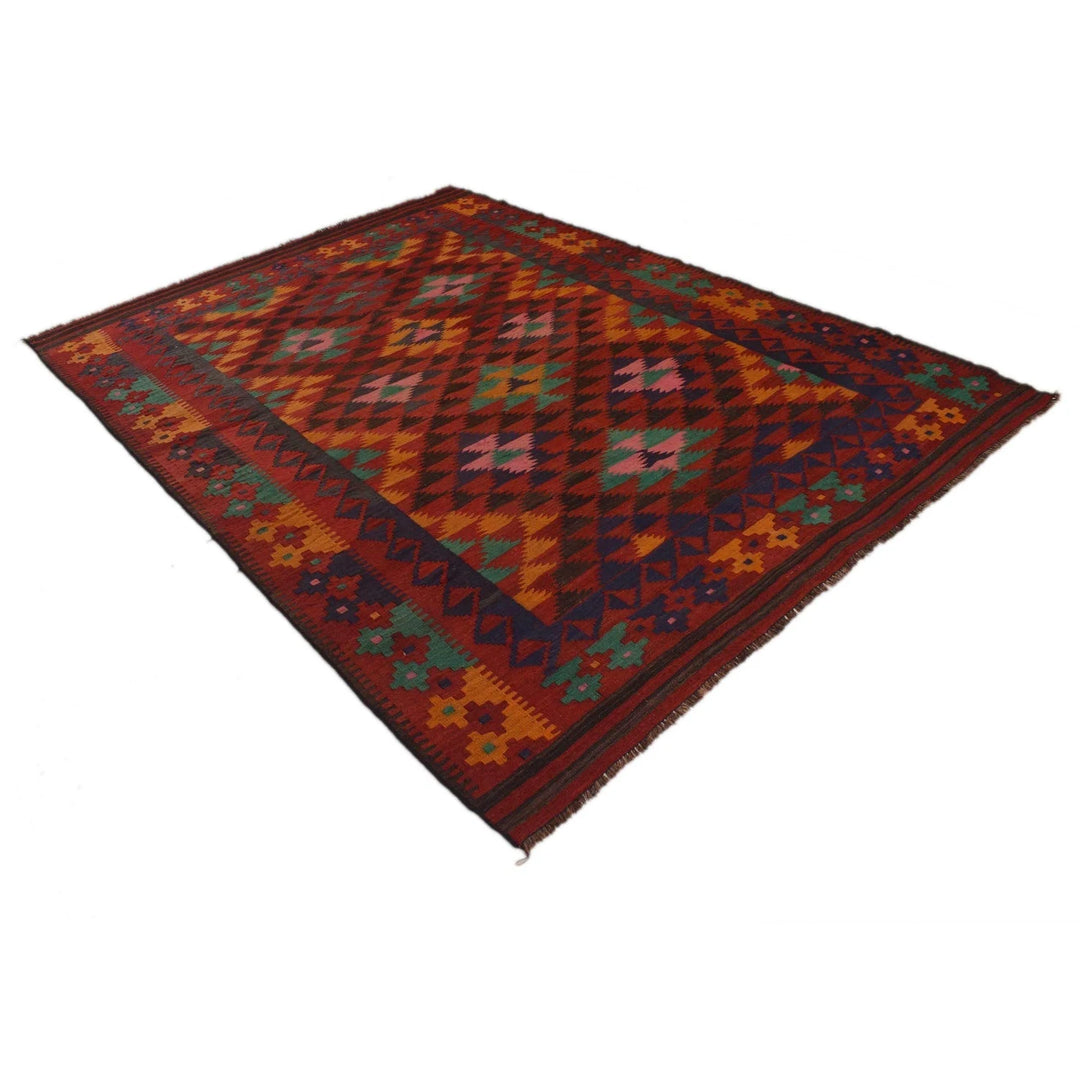 Red Afghan Kilim Rug 6' 4" x 8' 9" Flat-Weave | No. AL88891