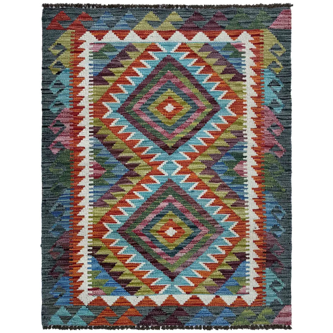 Afghan Vegetable Kilim Rug 2'11" x 3'11" Flat-Weave | No. AL88896