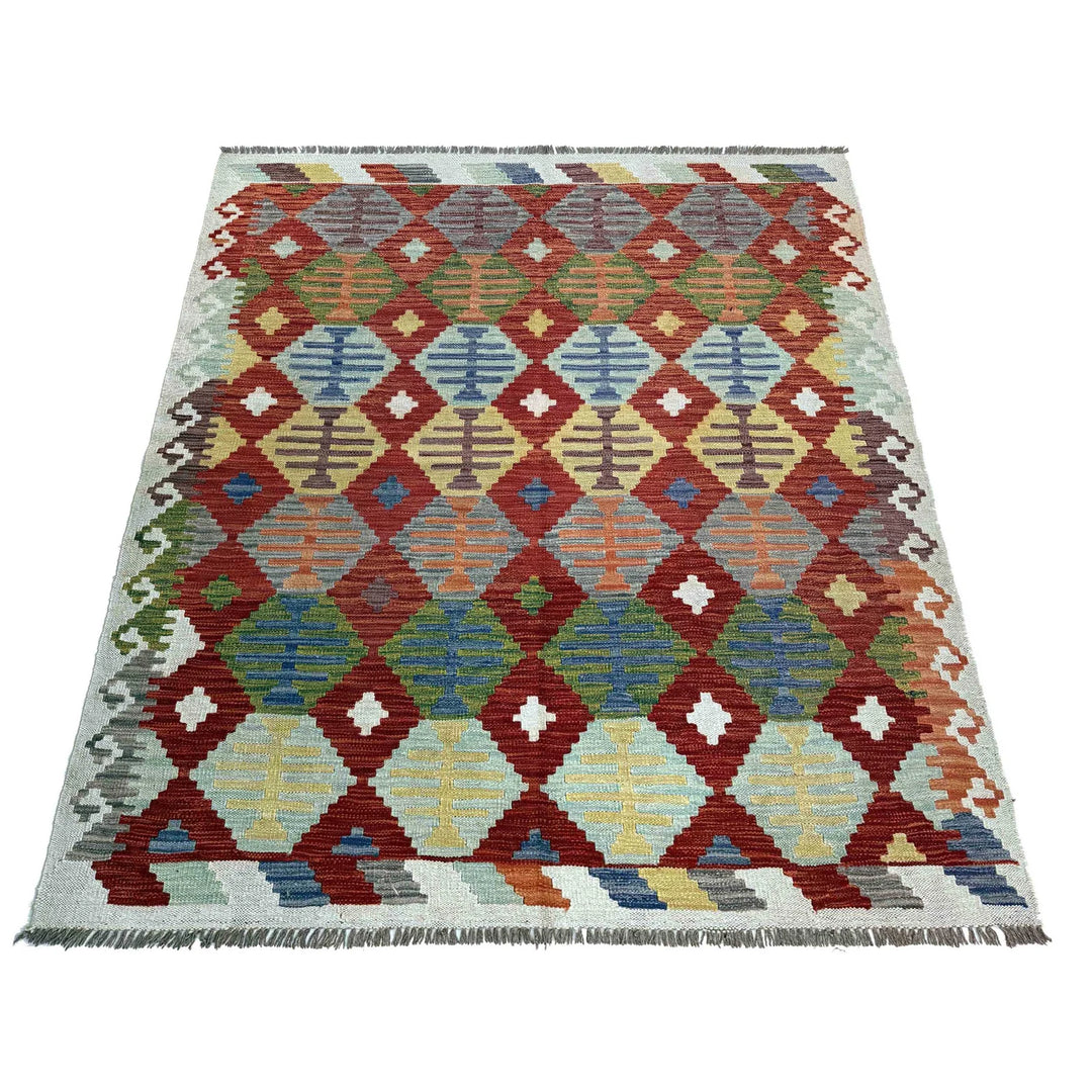 Afghan Vegetable Kilim Rug 5' 0" x 6' 3" Flat-Weave | No. AL88919