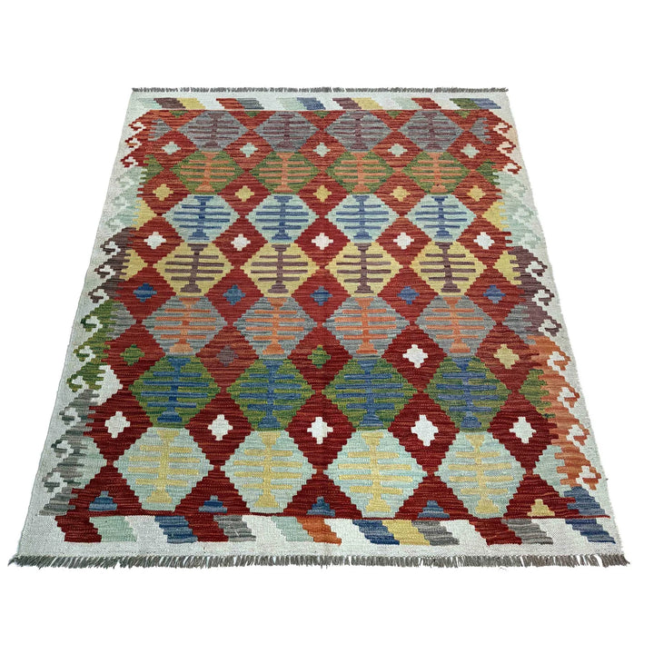 Afghan Vegetable Kilim Rug 5' 0" x 6' 3" Flat-Weave | No. AL88919