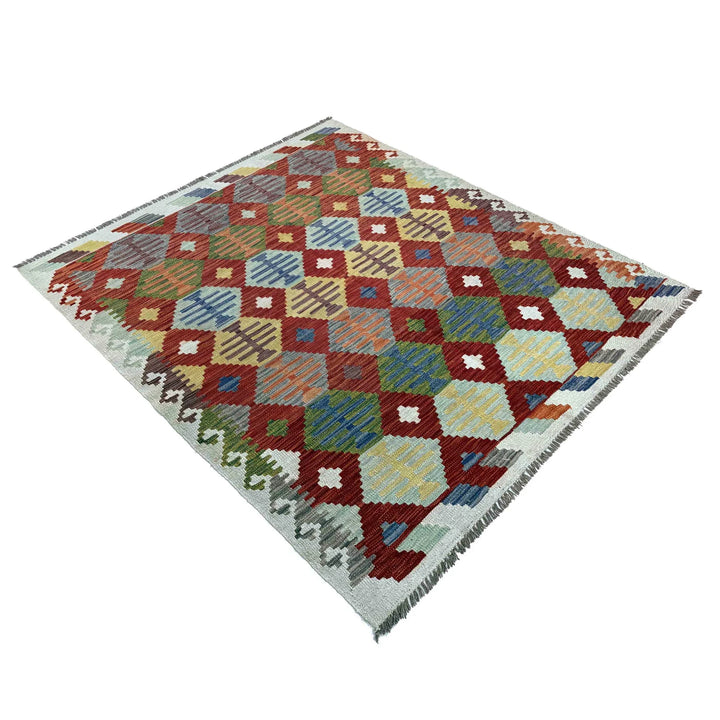 Afghan Vegetable Kilim Rug 5' 0" x 6' 3" Flat-Weave | No. AL88919
