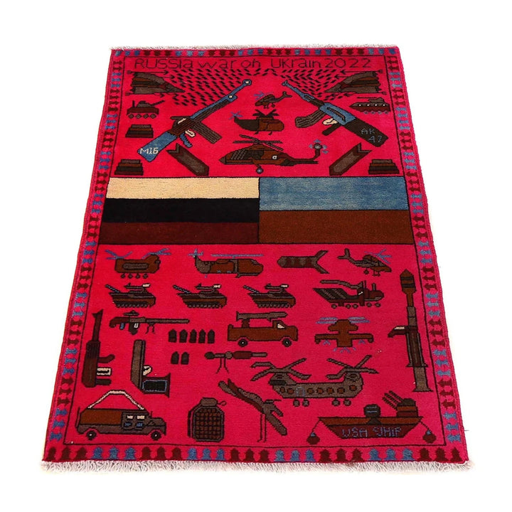 Pink Afghan War Rug 2' 8" x 3' 11" Hand-Knotted | No. AL89047
