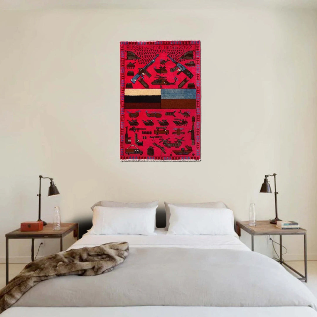 Pink Afghan War Rug 2' 8" x 3' 11" Hand-Knotted | No. AL89047