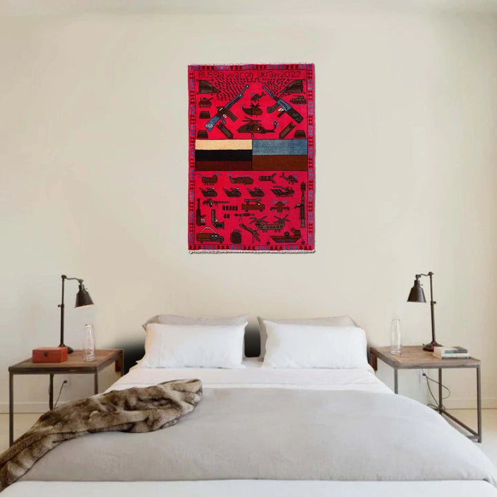 Pink Afghan War Rug 2' 8" x 3' 11" Hand-Knotted | No. AL89047