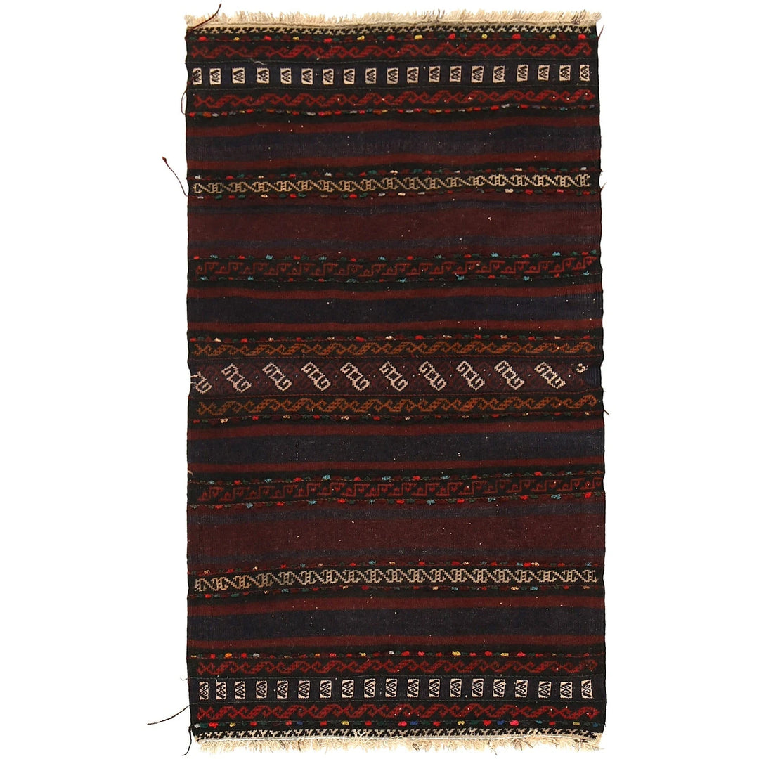 Black Afghan Sufra Kilem Runner 2' 7" x 4' 4" Flat-Weave | No. AL89066