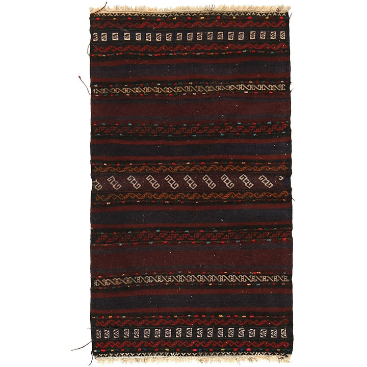 Black Afghan Sufra Kilem Runner 2' 7" x 4' 4" Flat-Weave | No. AL89066