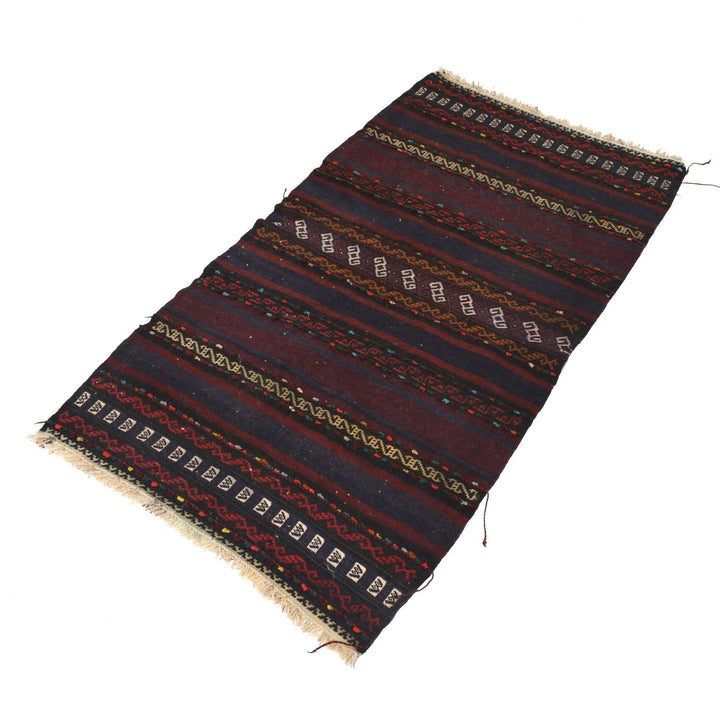 Black Afghan Sufra Kilem Runner 2' 7" x 4' 4" Flat-Weave | No. AL89066