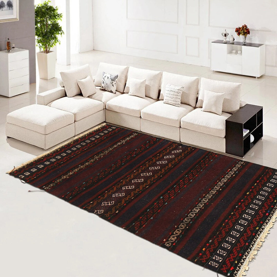 Black Afghan Sufra Kilem Runner 2' 7" x 4' 4" Flat-Weave | No. AL89066