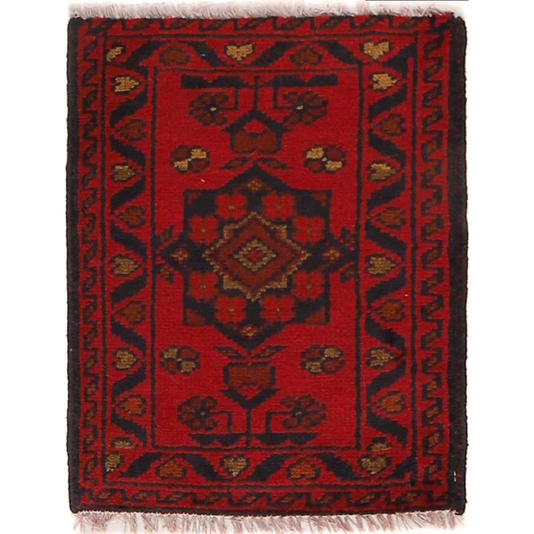 Red Afghan Doormat Rug 1' 5" x 2' 0" Hand-Knotted | No. AL89093