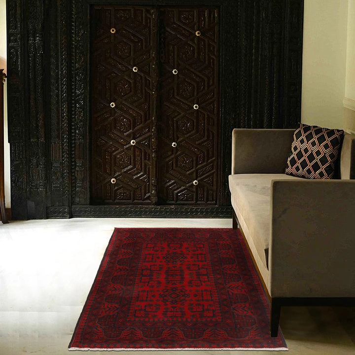 Red Afghan Khal Mohammadi Rug 3' 1" x 5' 0" Hand-Knotted | No. AL89111
