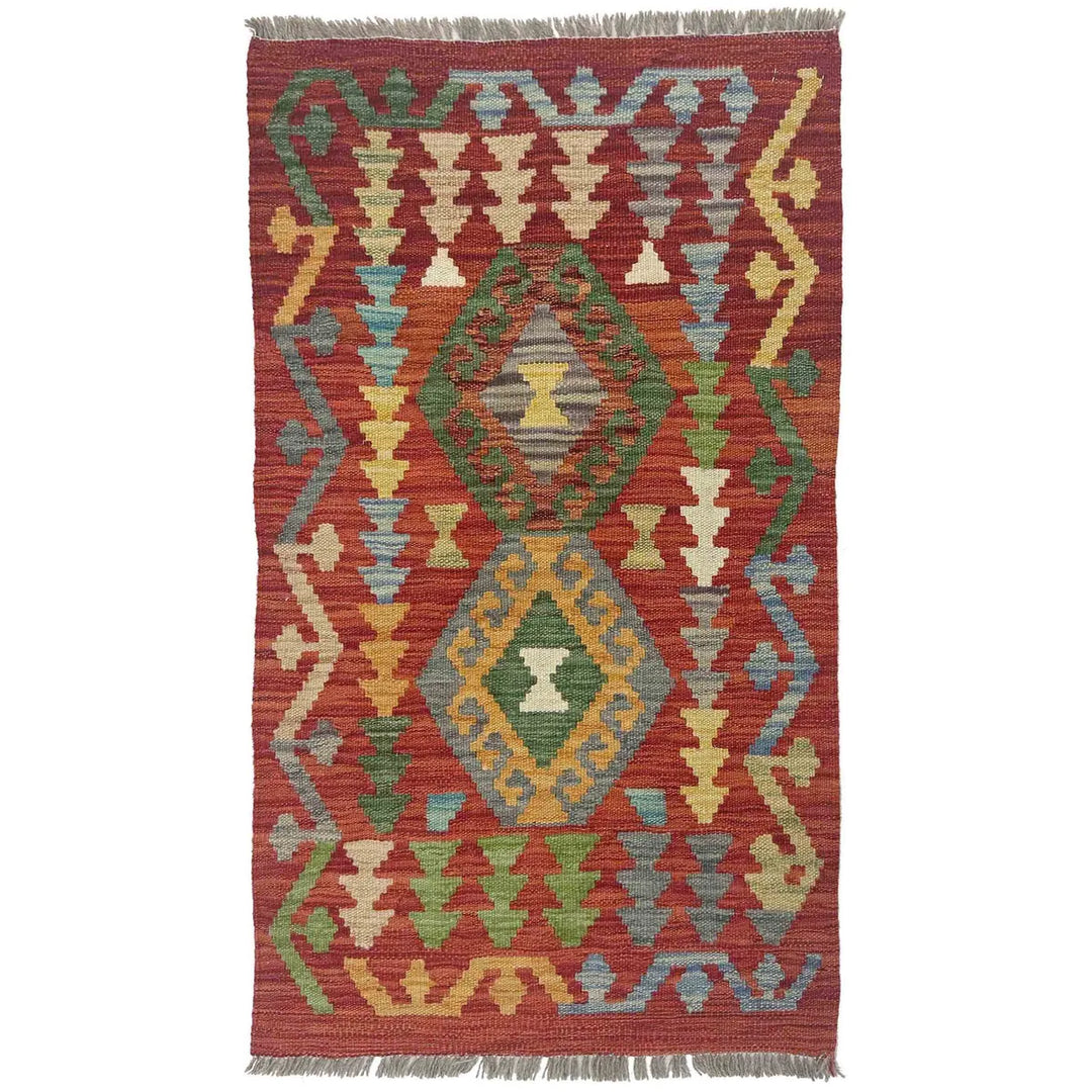 Afghan Vegetable Kilim Rug 1' 10" x 3' 3" Flat-Weave | No. AL891181