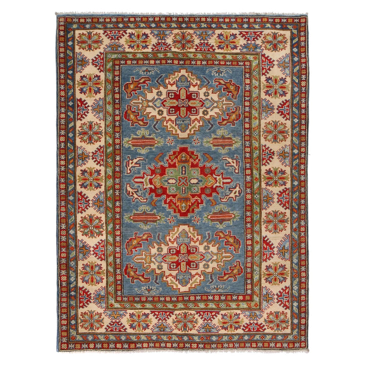 Blue Afghan Kazak Rug 4' 11" x 6' 8" Hand-Knotted | No. AL89124