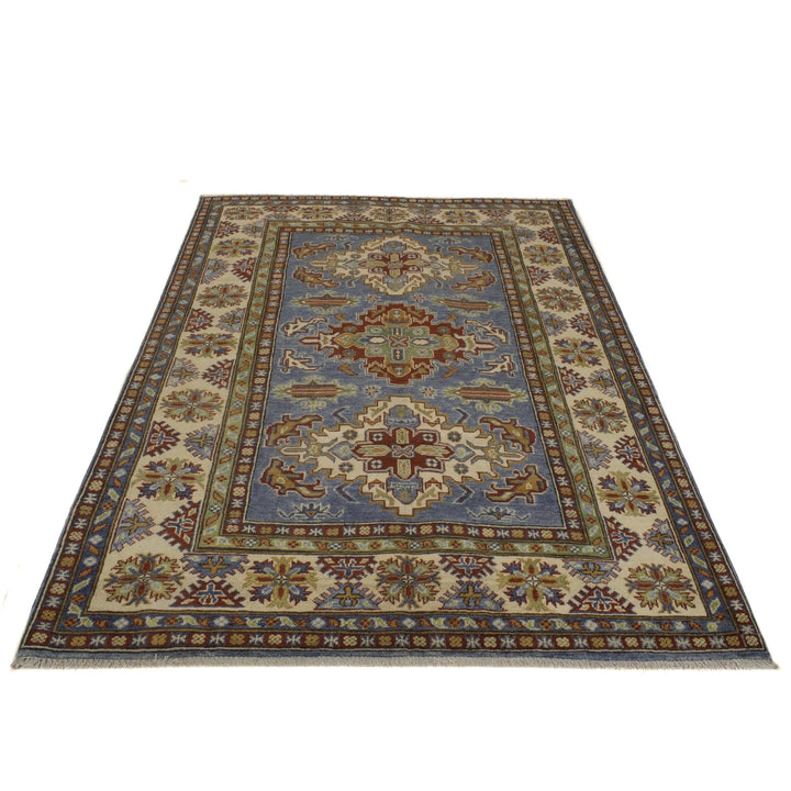 Blue Afghan Kazak Rug 4' 11" x 6' 8" Hand-Knotted | No. AL89124