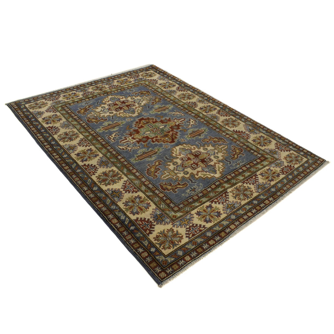 Blue Afghan Kazak Rug 4' 11" x 6' 8" Hand-Knotted | No. AL89124