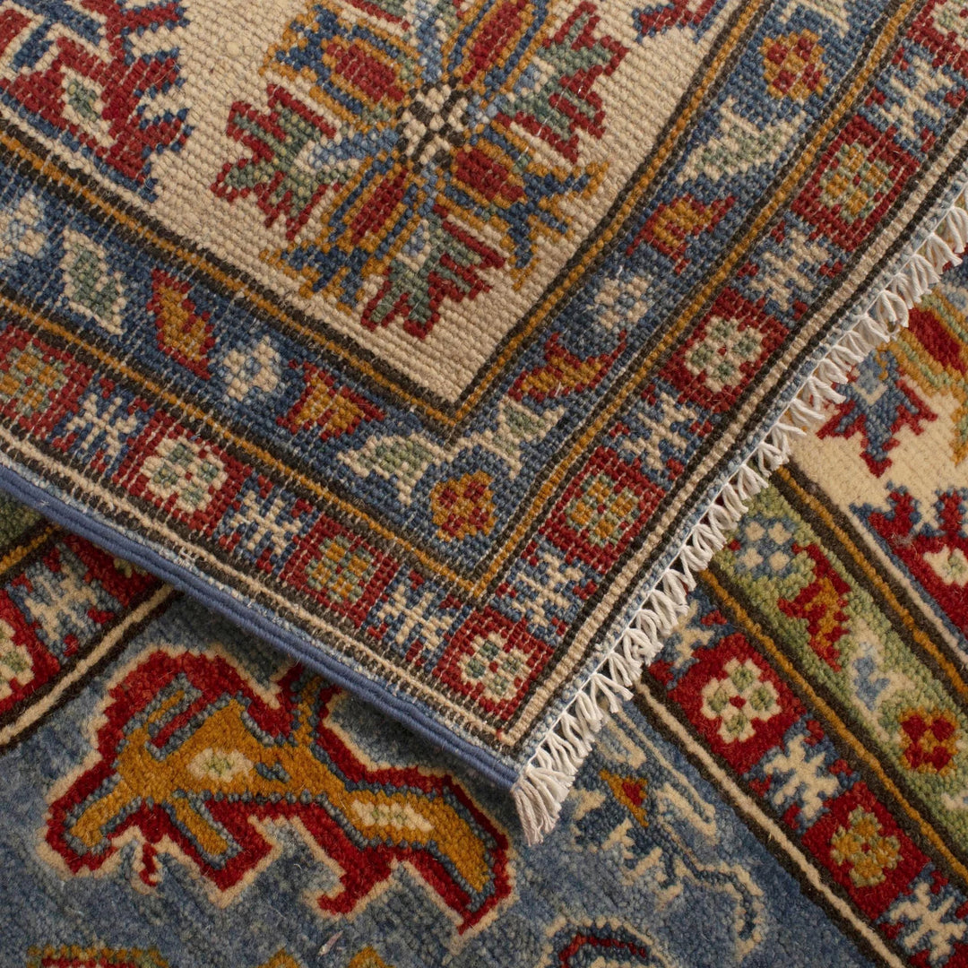 Blue Afghan Kazak Rug 4' 11" x 6' 8" Hand-Knotted | No. AL89124