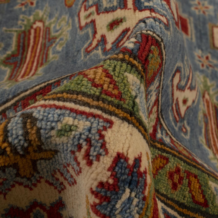 Blue Afghan Kazak Rug 4' 11" x 6' 8" Hand-Knotted | No. AL89124
