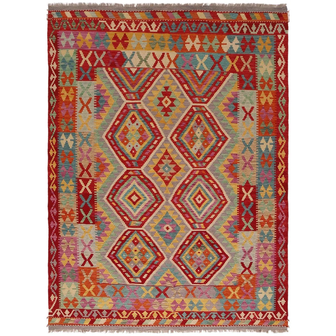 Afghan Vegetable Kilim Rug 5' 9" x 8' 1" Flat-Weave | No. AL89218