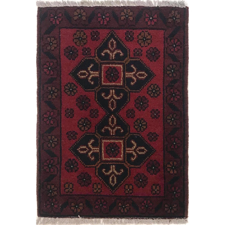 Red Afghan Oriental Doormat 1' 5" x 1' 11" Hand-Knotted | No. AL89247