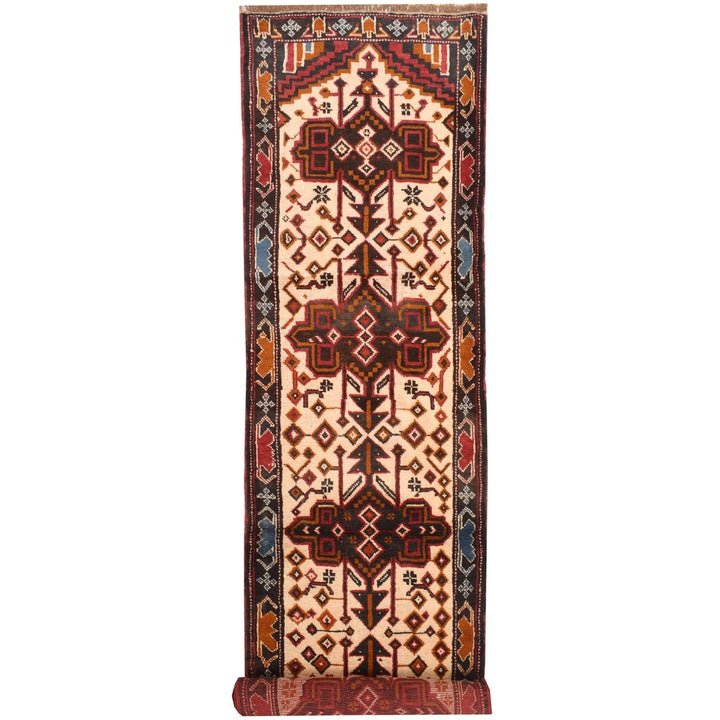 Beige Afghan Baluchi Runner 2' 7" x 12' 3" Hand-Knotted | No. AL89278