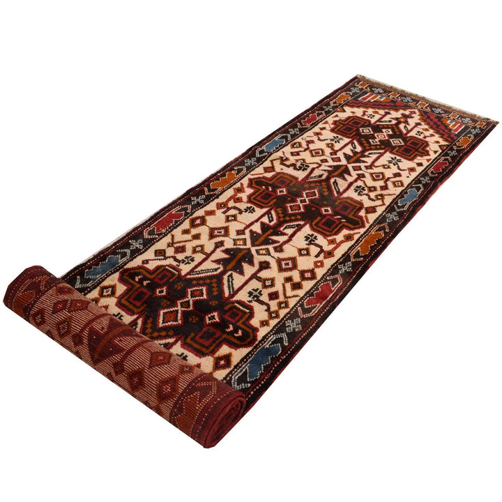 Beige Afghan Baluchi Runner 2' 7" x 12' 3" Hand-Knotted | No. AL89278