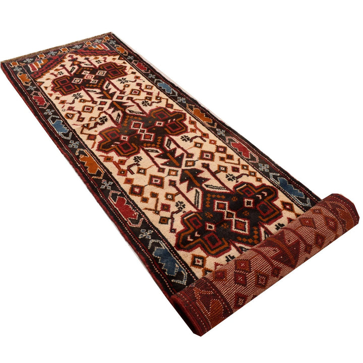 Beige Afghan Baluchi Runner 2' 7" x 12' 3" Hand-Knotted | No. AL89278